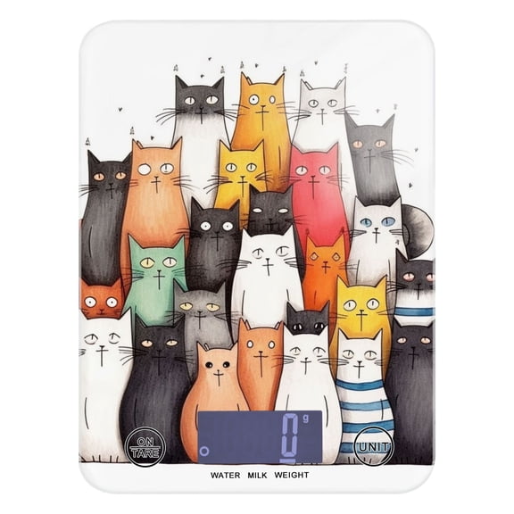 Cats Family Food Scale Digital Kitchen Scale Waterproof Tempered Glass Tare Function 11 lb for Baking Cooking Meal Prep