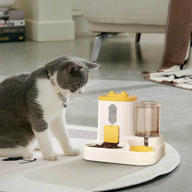 Cats Feeder and Water Dispenser 2 in 1 Automatic Pet Waterer Detachable Food Bowls Set Pet Food Storage for Pet Easy Clean