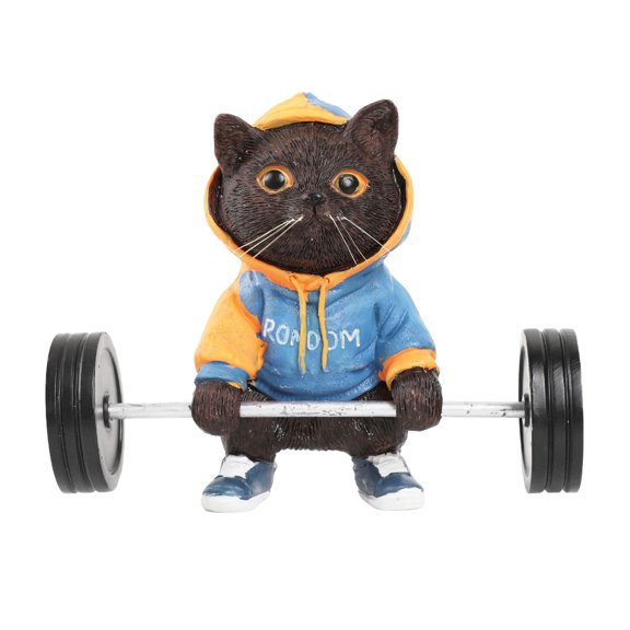 Cats Figurine Funny Gifts Cats Lifting Barbell Offices Ornaments Fitness Cats Sculpture for Home Offices Gift