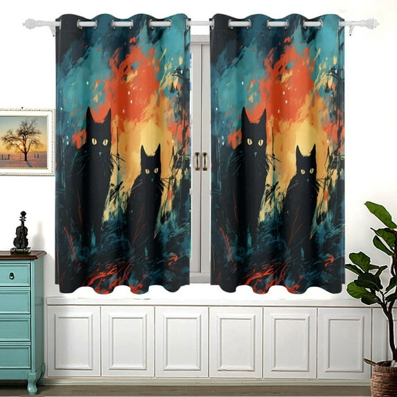 Cats Fire Ruins Black Out Curtains Aesthetic for Bedroom Living Room Sliding Glass Doors Kitchen Windows 2 panels set