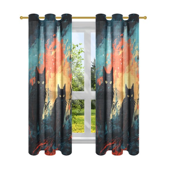Cats Fire Ruins Blackout Curtains Patio Door Curtains Window Decoration for Bedroom Living Room 2 Panels