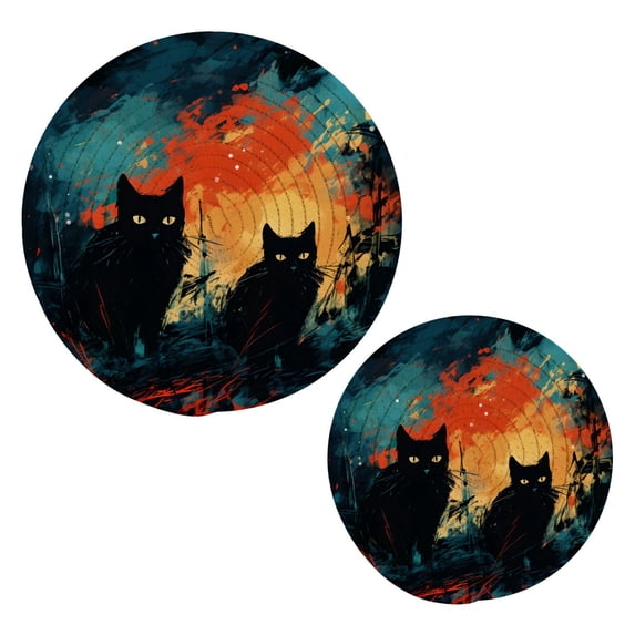 Cats Fire Ruins Trivet Mats Pot Holders Cotton Woven Non-Slip Heat Resistant for Hot Pots Pans Pats for Cooking Baking Set of 2