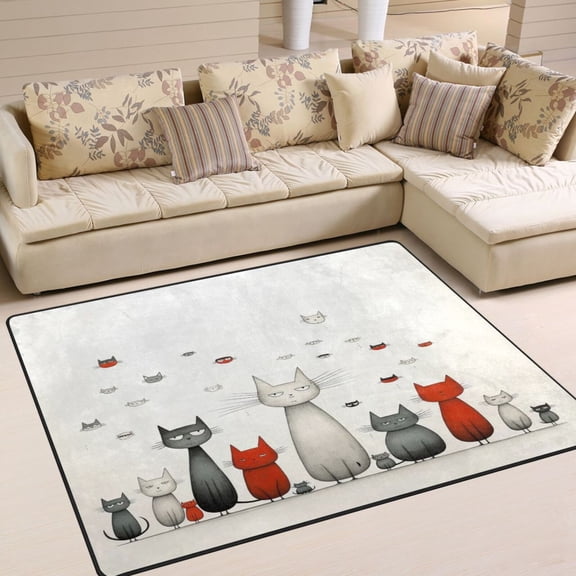 Cats Flies Area Rug Washable 80 x 58 Floor Carpet Mat Non Slip for Bedroom Living Room Home Decor