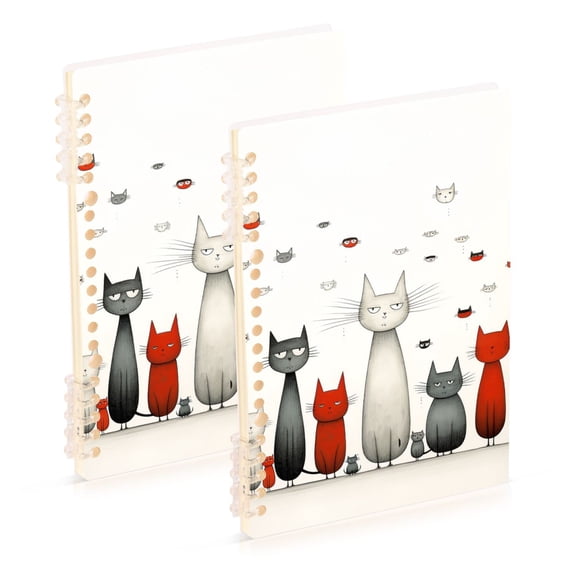 Cats Flies Ring Binder Notebook Journey Note Diary College Ruled Spiral Notebook Study Loose Leaf Paper A5 60 Pages