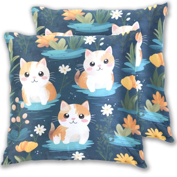 Cats Floating on Water Flowers Leaves Throw Pillow Covers Pillowcases 18 x 18 Inch Home Decor 2 Packs for Bedroom Sofa