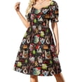 thumbnail image 1 of Cats Florals Dress Vintage Floral Print Elegant Dresses Lady Short Sleeve Street Fashion Casual Dress V Neck Oversized Vestidos, 1 of 7
