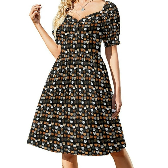 Cats Florals Dress Vintage Floral Print Elegant Dresses Lady Short Sleeve Street Fashion Casual Dress V Neck Oversized Vestidos