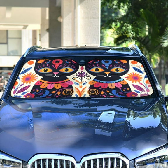 Cats Flowers Painting Automotive Front Car Windshield Sun Shade Reflector Foldable for Front Fit for Cars Truck SUVs