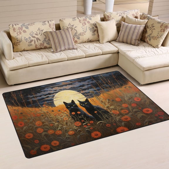 Cats Flowers and Moon Clouds Grass Area Rug Washable Floor Carpet Mat 60 x 39 inch for Bedroom Living Room Kids Room Home Decor