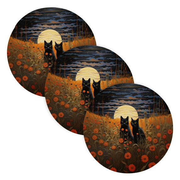 Cats Flowers and Moon Clouds Grass Trivet Mats Woven Pot Holders 3Pcs Non-Slip Heat Resistant for Hot Pots Pans Pats