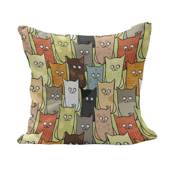 Cats Fluffy Throw Pillow Cushion Cover, Funny Colorful Graphic Kittens Cartoon Style Boys Girls Playroom, Decorative Square Accent Pillow Case, 18" x 18", Multicolor, by Ambesonne