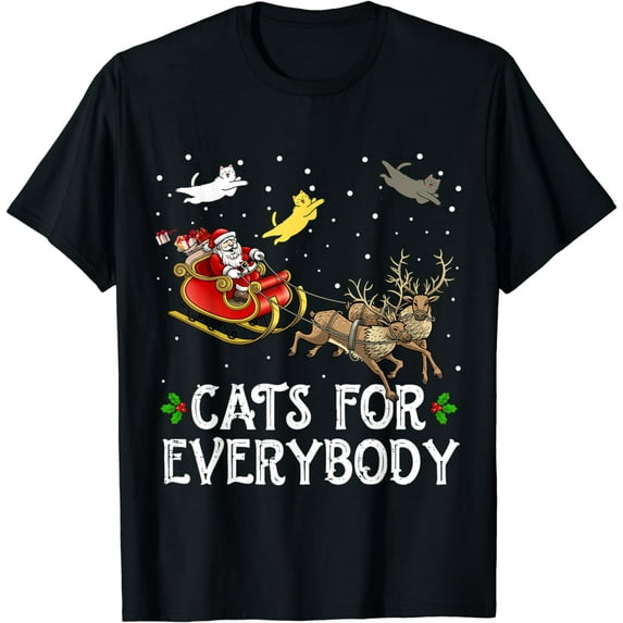 Cats For Everybody Christmas Cat Funny Xmas Women Santa T-Shirt