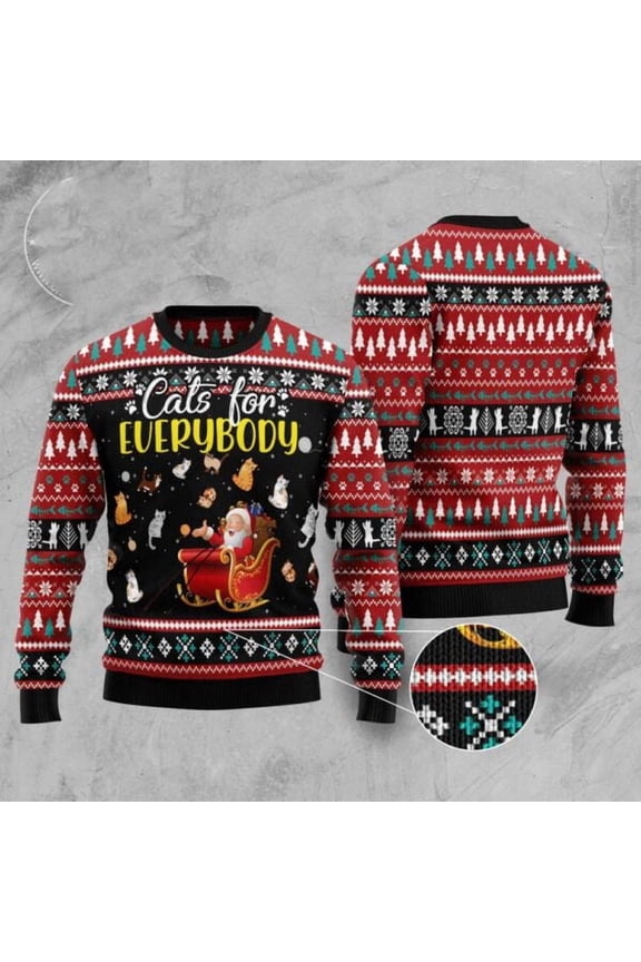 Cats For Everybody Merry Christmas Ugly Christmas Sweater, Christmas Cat Ugly Sweater, Ugly Cat Xmas Sweater