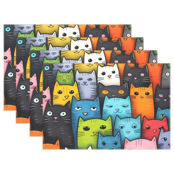 Cats Full 12×18 inch Placemats Heat Resistant Washable Foldable Rectangular Placemats Set Decoration Indoor Outdoor for Kitchen Dining Table 1PC