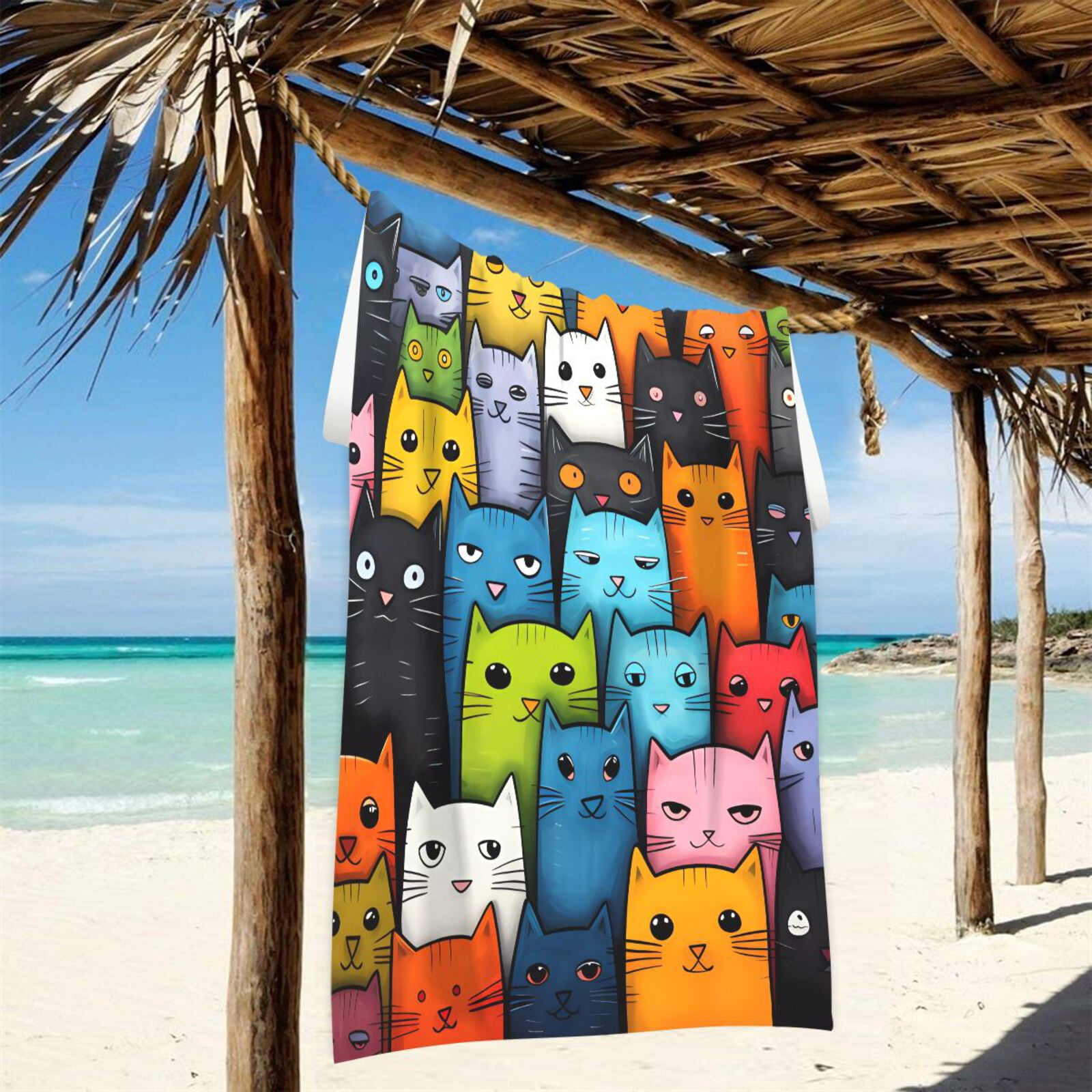 Cats Full Beach Towel Oversized Sandproof Absorbent Quick Dry Towels Adult for Travel Vacation Essentials