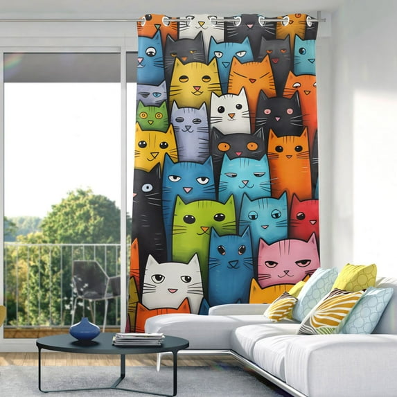 Cats Full Blackout Curtain Panels Drapes Privacy Assured with Light Filtering Curtains for Living room Bedroom Bathroom Window