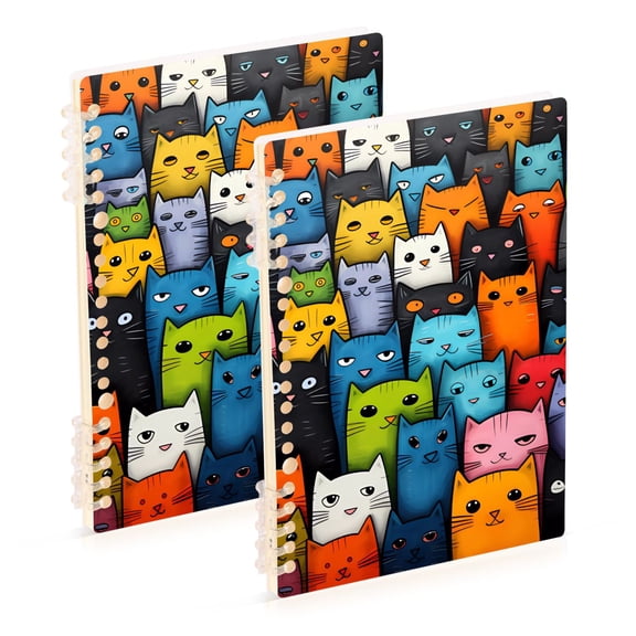 Cats Full Ring Binder Notebook Journey Note Diary College Ruled Spiral Notebook Study Loose Leaf Paper A5 60 Pages