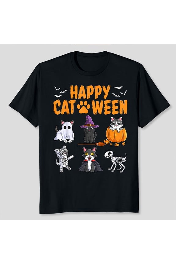 Cats Halloween Spooky Holiday Cute Kitten Cat Halloween Unisex T-Shirt, Sizes S-5XL, Gategoo