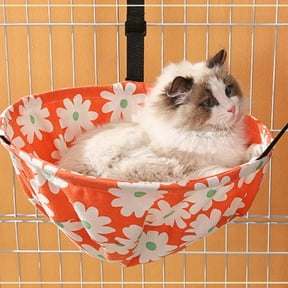 Cats Hammock Bed with Adjustable Straps, Hanging Kitty Cage Mat with Steel Frame, Round Cat Swing Basket for Large Cats, Indoor Pet Lounger, Orange, 35x35cm