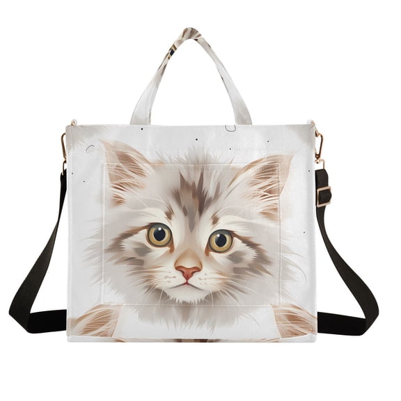 Cats Heads White Corduroy Tote Bag Handbag Large Messenger Bag Shoulder Crossbody Zipper Bag Purse