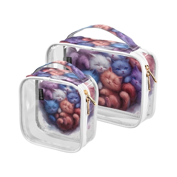 Cats Hearts Clear Cosmetic Bags with Handles PVC Toiletry Bags Zipper Waterproof Portable for Traveling 2 Pcs
