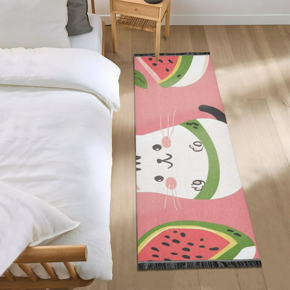 Cats Hearts Leaves Watermelons Bedside Runner Rug 2'x 6' Non Slip Carpet Floor Mat Area Rug