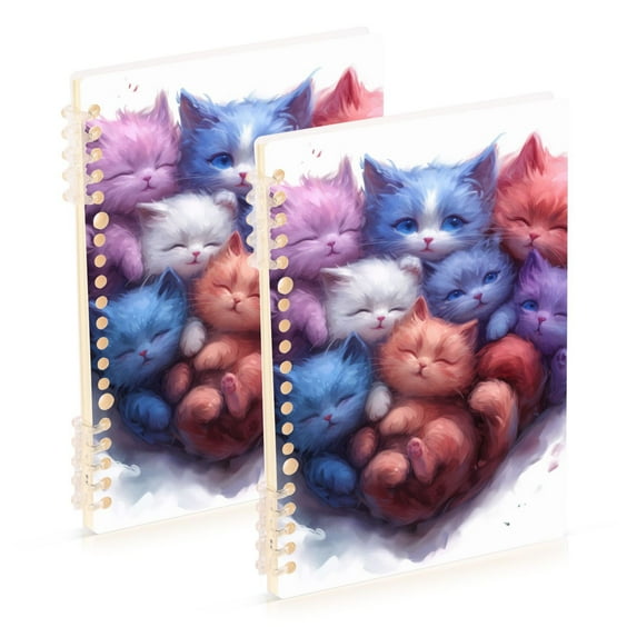 Cats Hearts Ring Binder Notebook Journey Note Diary College Ruled Spiral Notebook Study Loose Leaf Paper A5 60 Pages