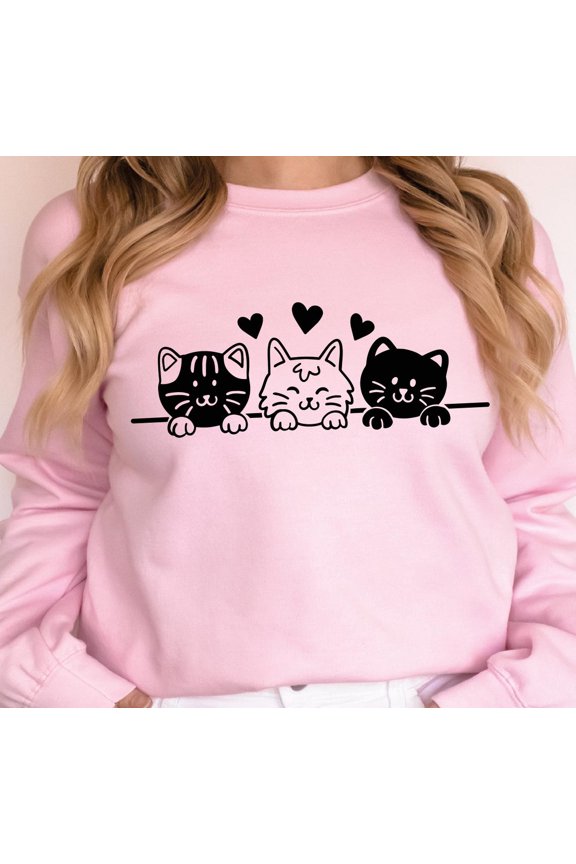 Cats and Hearts Shirt, Cat Mom Sweatshirt, Cat Lovers Tee, Cat Heart T-Shirt, Black Cat Shirt, Cute Cat Mother Shirt, Animal Lover Tee Tshirt All Size S-5XL