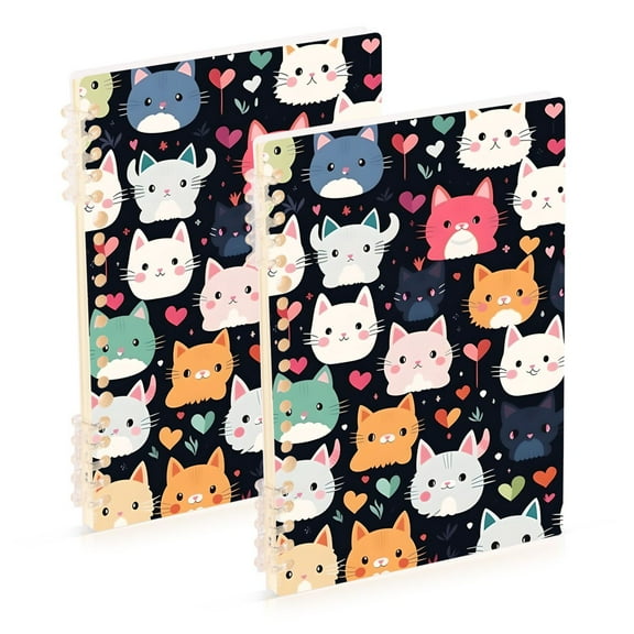 Cats Hearts and Leaves Ring Binder Notebook Journey Note Diary College Ruled Spiral Notebook Study Loose Leaf Paper A5 60 Pages