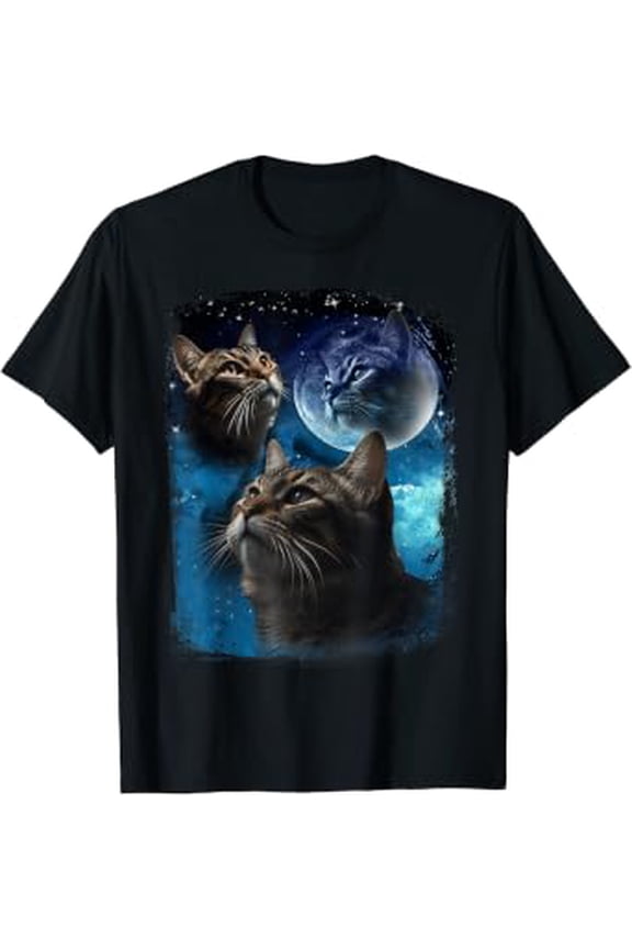 Cats Howl At Moon Funny Vintage Three Cat Howling Wolf Meme T-Shirt
