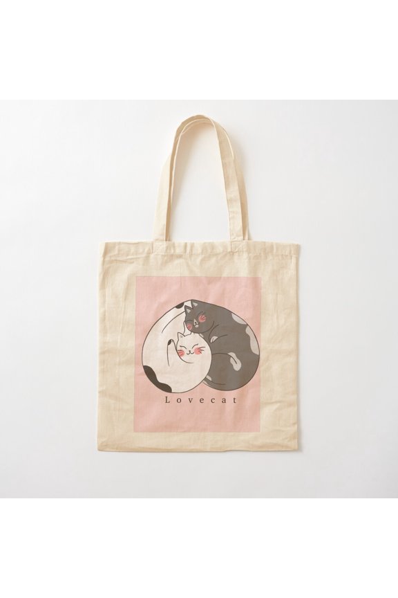 Cats Hugging Canvas Tote Bags, Reusable Shopping Bag