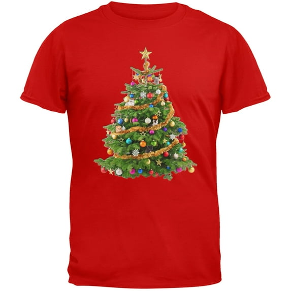 Cats In Christmas Tree Red Adult T-Shirt - 2X-Large