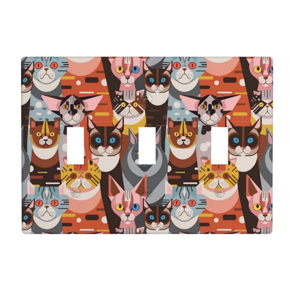 Cats In Funny Poses 3 Gang Light Switch Cover Decorative Triple Toggle Wall Plate for Kitchen Bedroom Bathroom Living Room Decor
