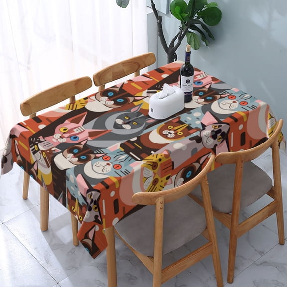 Cats In Funny Poses Rectangular Tablecloth 54"x 72" Waterproof Rectangle Table Cover Cloth for Kitchen Dining Room Picnic Home Party