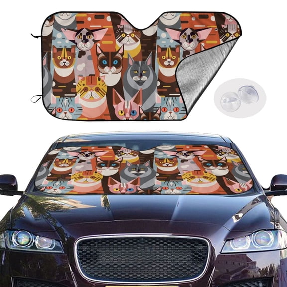Cats In Funny Poses Windshield Sunshade Sun Shade Front Window Car Sun Visor Protector for Truck SUV Blocks UV Ray,Small