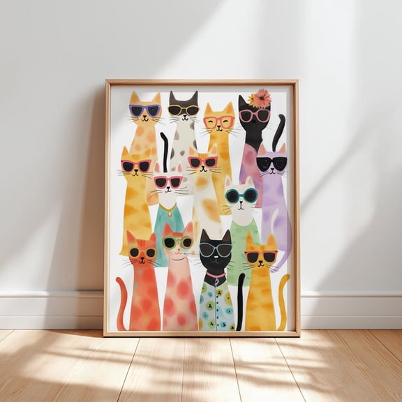 Cats In Glasses Poster: Playful Nursery Wall Art, Unframed Poster Size 24x36