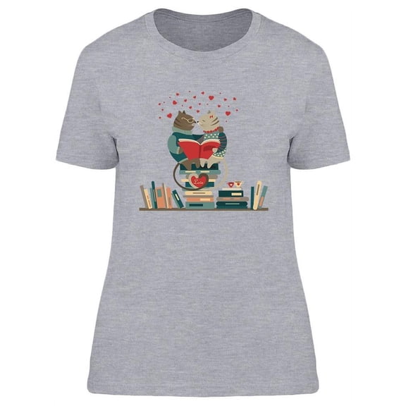Cats In Love Reading T-Shirt Women -Image by Shutterstock, Female Large