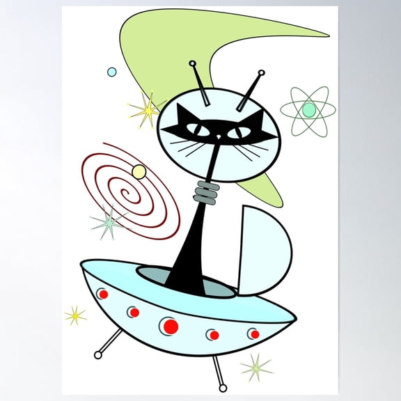 Cats In Space MCM Atomic Poster, Poster Only
