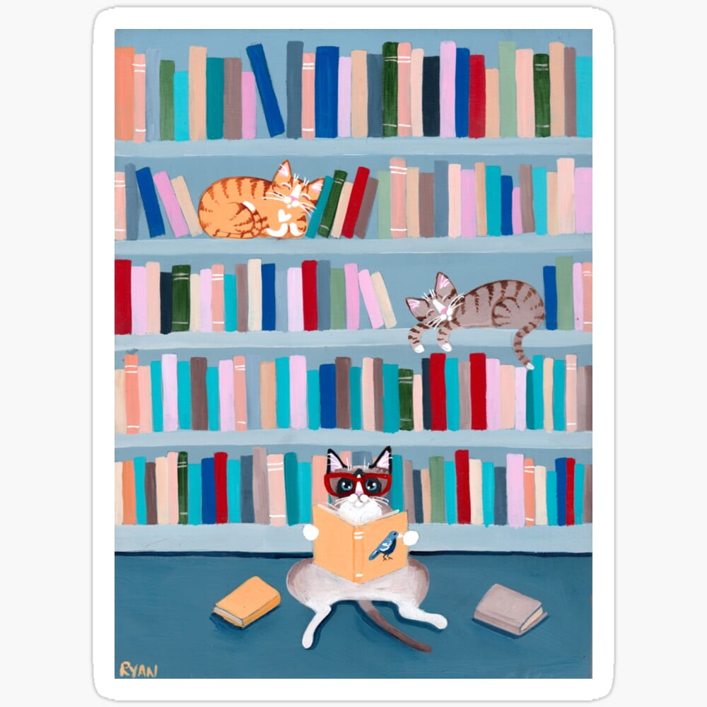 Cats In The Library Sticker Phone Decal Water Bottle Stickers Car ...
