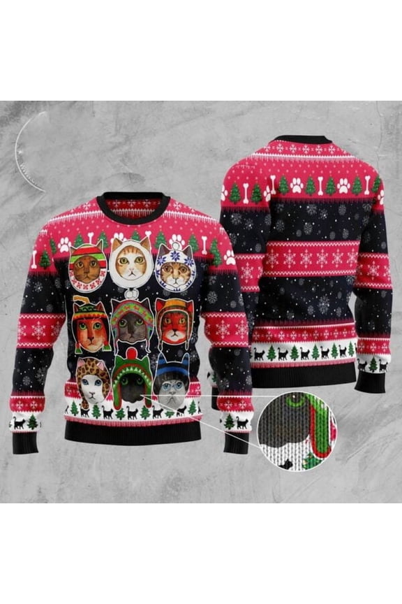 Cats In Winter Ugly Christmas Sweater, Christmas Cat Ugly Sweater, Ugly Cat Xmas Sweater