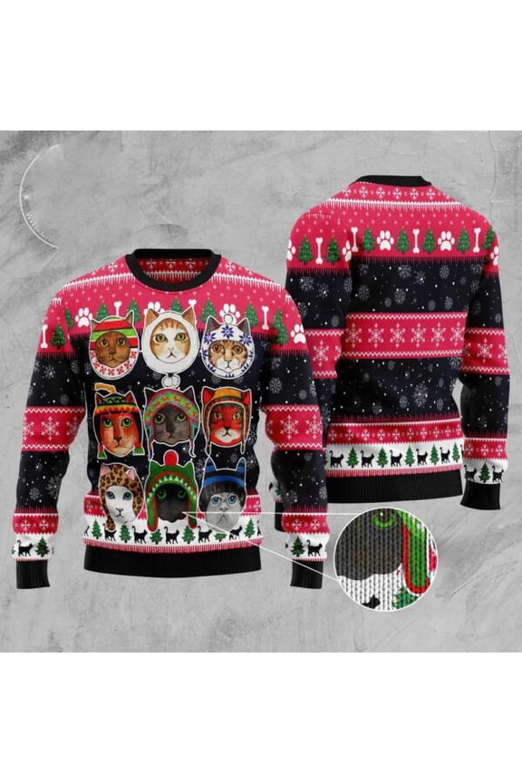 Cats In Winter Ugly Christmas Sweater, Christmas Cat Ugly Sweater, Ugly Cat Xmas Sweater