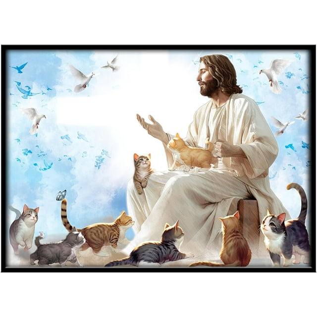 Cats Jesus Surrounded By Cats Canvas 1.5in 18" x 12"