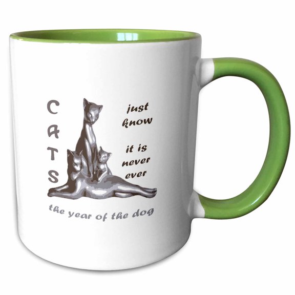 3drose, Cats Just Know It Is Never Ever the Year of the Dog Quote, 15oz Two-tone Green Mug