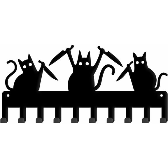 Cats Key Holder with 10-Hooks Key Hooks Cat Hooks Decor Key Rack Funny Wall Mounted Key Hanger Wall Decorative Key Organiser for Dog Leash Entryway Home Kitchen Cat Lover Iron