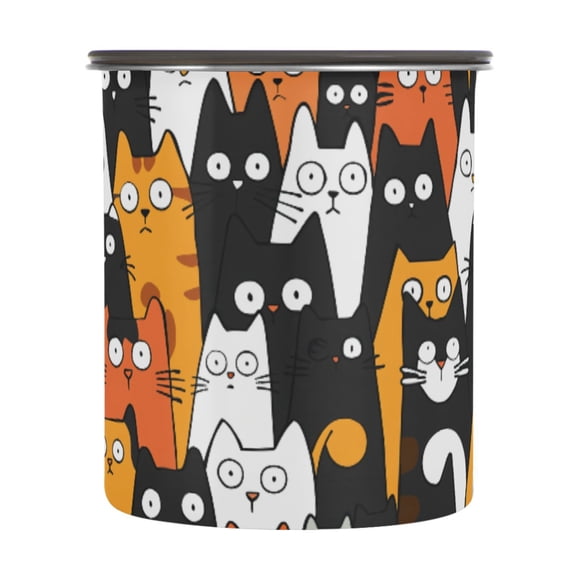 Cats Kitten Cartoon Airtight Coffee Bean Canister 30oz Food Storage Containers with Lids For Gournd, Tea, Sugar, Flour, Rice, Cereal, Candy Cookie Jar