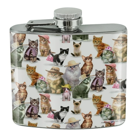 Cats Kittens in Hats Pattern Stainless Steel 5oz Hip Drink Kidney Flask