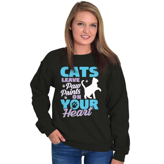 Cats Leave Paw Prints on Your Heart Women Crewneck Sweatshirt Brisco Brands M