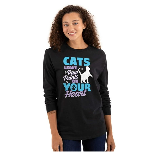 Cats Leave Paw Prints on Your Heart Women Plus Size Long Sleeve Graphic Tee Brisco Brands 2X