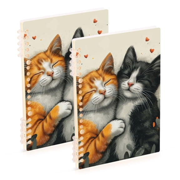 Cats Leaves Hearts Ring Binder Notebook Journey Note Diary College Ruled Spiral Notebook Study Loose Leaf Paper A5 60 Pages