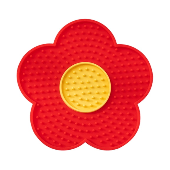 Cats Lick Pad With Suctions Cup Base Flower Shape Slow Feeders Mat For Cat Small Dogs Choke Prevention Bowl(Red-15cm)